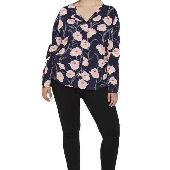 NWT Junarose Floral Top Blouse Shirt Emelie Veronica 14 Blue Pink Button Front - Picture 11 of 11